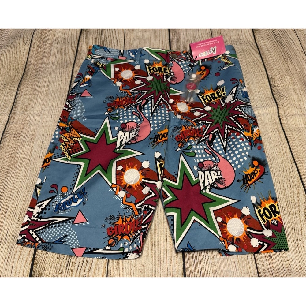NWT Royal & Awesome Colorful Golf Shorts Bright Cartoon Comic Sz XL  / 32" Tub21